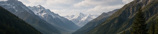 Горная долина с рекой и снежными вершинами